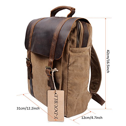 YANGYANJING Fashion zeildoek leer Canvas Vintage-stijl Unisex jonge reistas wandertasche 15 inch Laptop Rugzak voor Studenten Vrije Tijd
