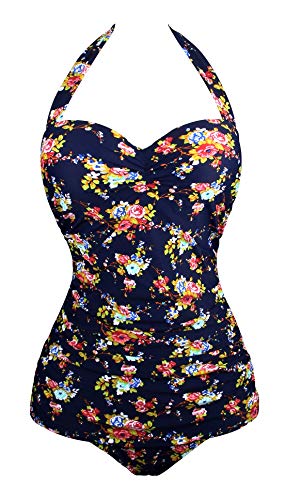 Angerella Traje de baño Monokinis Vintage 92s Pin Up Halter una Pieza Floral