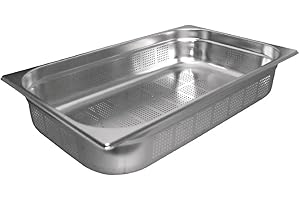 Vogue K841 Stainless Steel Perforated 1/1 Gastronorm Pan 100mm Deep Food Container, Silver