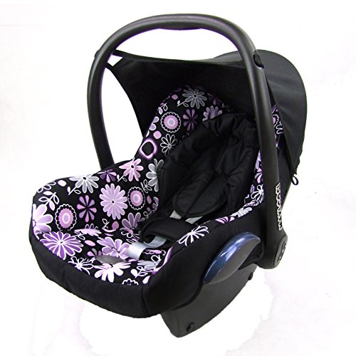 Babys-Dreams Ersatzbezug für Maxi-Cosi CabrioFix 6 tlg. SCHWARZ + LILA BLUMEN *NEU* Bezug für Babyschale Sommerbezug Cabrio Fix