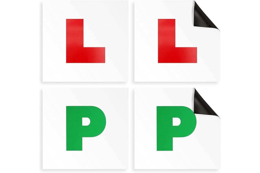 Haltons by Keplin Magnetic L & P Plates for Car – Pack of 4 PVC 1.3 mm Thick Road Legal Learner & Provisional Plates– Full Magnetic Backing, UK DVSA Compliant 17.8 × 17.8 cm