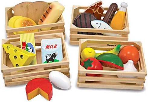 woodienchen Melissa &amp; Doug Wooden Toy Baskets Grocery Shop Accessories Fruit Vegetable 31X21X6 cm, Multi