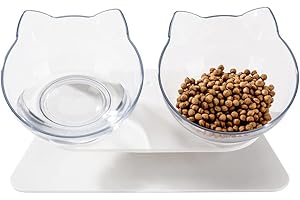 WMLBK Gamelle surélevée pour chat avec support, protection de la colonne cervicale, double gamelle antidérapante, antivomissement, gamelle en plastique transparent pour chat inclinable à 15° pour chaton