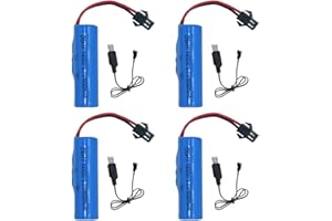 LUFEIS 4 PCS 3.7V 800mah Batterie au Lithium avec Chargeur USB SM-2P, pour Véhicules RC, Voitures, Bateaux, Road, Truck