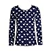 ELFIN® Women Blouses Spring Autumn Heart Printed Casual Shirts Three Quarter Lantern sleeve Chiffon Blouse(Dark Blue/Small)