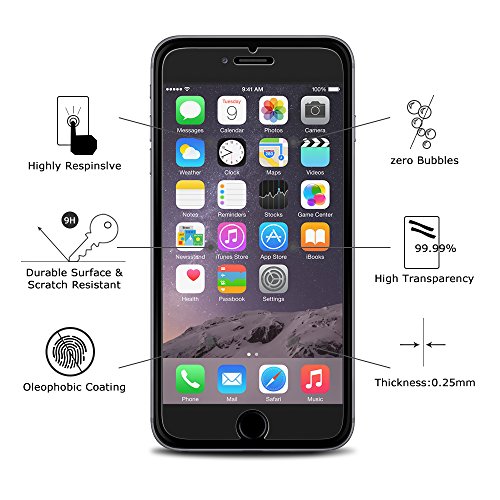 iPhone 6s Screen Protector,Coolreall 2-Pack Premium Tempered Glass Screen Protector Film For iPhone 6 and iPhone 6s [4.7 Inch / 3D Touch Compatible / 9H Hardness / 0.25mm / Ultra-Clear / Transparent]