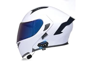 RMBDD Full Face Bluetooth Motorbike Helmet Flip Up Modular Helmet with Microphone for Automatic Answering with Double Visor DOT/ECE Approved Anti Crash Shockproof Integrated Helmet, L(57~59cm)