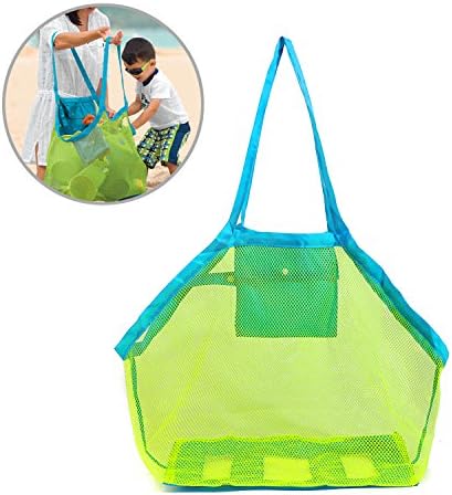 MTURE Mesh Beach Tote Bag Kids Beach Toys Carry All Sand Away Beach Bag -Perfect for Beach Trip(Green)