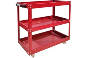 HYGRAD BUILT TO SURVIVE HYGRAD 3 Tier Tool Storage Trolley Rolling Cart Heavy Duty Garage Trolley Tool Organiser Cart On Wheels Mechanics Commercial Use Tool Storage (Red)
