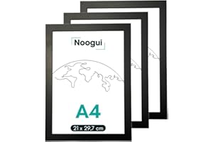 NOOGUI Marco A4 | Madera | Marco para fotos | Marco Din A4 | Tamaño 21x30 cm | Color Blanco | Ideal para Fotos y Certificados… (A4 [x3 unidades], Negro)