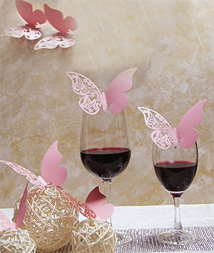 50 PCS Namenkarte Schmetterling Form Platzkarten Glasanhänger für Weinglas Cup Wandtattoos Wandsticker für Geschenk Hochzeit Party LianLe - 6