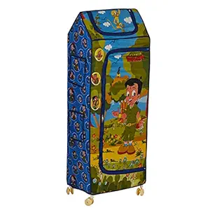 NHR Fabric Chota Bheem Foldable/Collapsible Plastic Baby Almirah, Kids Wardrobe, Cloth Organizer, Folding Cupboard, Toy Box (5 Shelf, Blue)