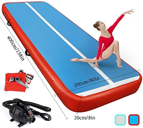 Fojusteu 20CM Thick Air Track Mat Gymnastics Inflatable Airtrack Gymnastics Tumbling Training Mat 3/4/5/6M with Pump for Yoga/Home/Picnic/Taekwondo/Gym/Cheerleading