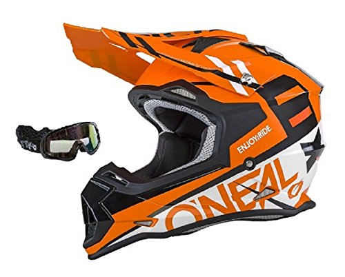 black and orange dirt bike helmet