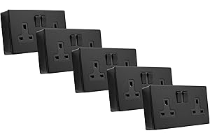 SHPELEC SHP ELECTRICAL® Screwless Matt Black Metal 2 Gang 13A Switched Socket and 25mm Surface Mount Pattress Box (2 Gang Socket + Back Box (5 Pack))