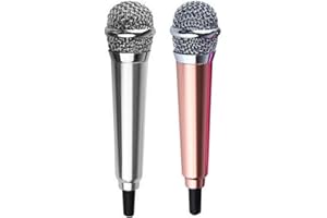 BSOMAM 2PCS Mini Microphone Phone Karaoke Mic with Stand Compatible with iPhone Android,for Singing, Recording, Voice Recordin (Golden+Silver)