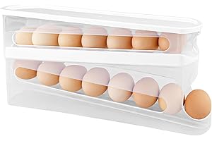 Legpador 2 Plantas Hueveras para Frigorífico, Organizador de Huevos, Dispensador De Huevos Enrollable Automático, Portahuevos Soporte Bandeja, Almacenamiento Huevera, con Capacidad para 12-14 Huevos