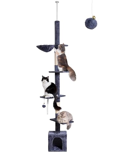 Platzsparender Kletterturm Katze Kratzbaum Deckenhoch 236-270 Cm - Mit Hängematte & Kletternetz | 5 Plattformen Für Katzen | Platzsparend Platzsparender Kletterturm Katzen