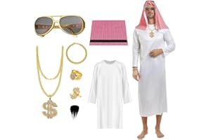 Mino Plus costume arabo per uomo,Vestito da Sceicco Adulto Veste Bianca,Arab Costume Set,Costume Arabo Sceicco per un Uomo Con Anelli, per Carnevale,Feste,Cosplay