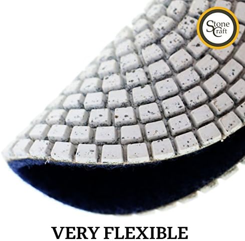 Stonecraft TM professional grade Diamond Polishing Pads 4" inch Wet Dry use Set with Metal Bond pads #50 100 200 400 Black Buff &amp; M14 thread arbor Backer Pad, for Granite Marble Concrete terrazzo Engineered Stone for flat convex concave polishing