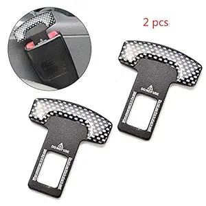 Careflection 2 Pcs Carbon Fiber Car Seat Belt Alarm Beep LED Stopper Safety Buckle Null Insert Clip