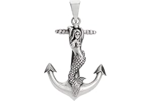 Treasure Bay 925 Sterling Silver Anchor and Mermaid Pendant, Necklace Pendant for Men and Women