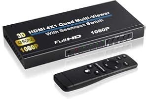 NIERBO HDMI Switch 4X1, HDMI Quad Multi-Viewer HDMI Splitter Controllo IR Continuo Supporto 3D UE 5 modalità per PS3 / PC/STB/Dvd (4k non è supportato)