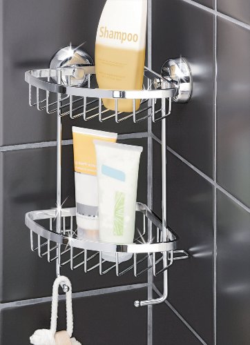 WENKO 18225100 Magic-Loc Eckregal Lissabon 2 Etagen – Befestigen ohne bohren, Edelstahl rostfrei, 20 x 27 x 14.5 cm, Glänzend - 5