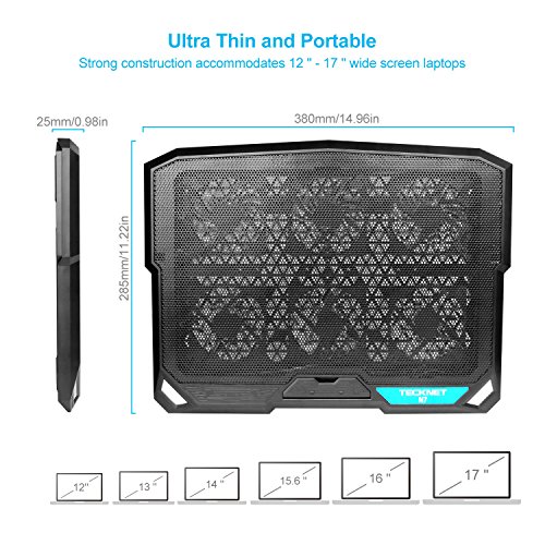 TeckNet Cooling Pad Notebook kühler mit 6 Fans bei 2000 RPM und blaue LED-Laptop Kühler passt 12 „-15,6“ - 4