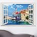 Produktbild Neue 3D-Fenster Fischerdorf Landschaft Wandaufkleber Dekor Schlafzimmer Hallenboden Wand kann PVC entfernen Aufkleber 40 * 60cm