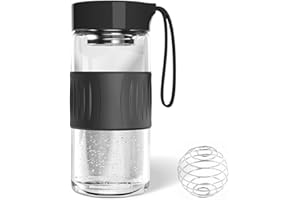 Afenau Shaker Proteine Verre, 16 OZ Bouteille Sport avec Boule Inox, Verre Anti-Fuite et Sans BPA, Fitness et Shakes Protéinés, Noir