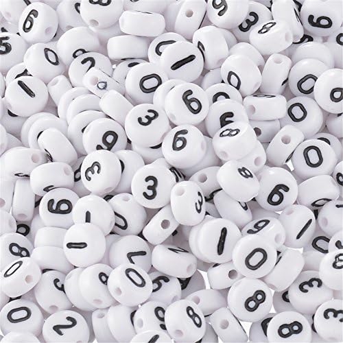 YouFia White Numbers "0-9 Acrylic Spacer Bead Bead, 7 mm, Pack of 1000