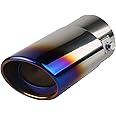 CGEAMDY Stainless Steel Car Exhaust Tip, Universal Car Exhaust Tailpipe Modification Tail Throat Tail Pipe, Steel Car Exhaust Pipe Chrome-Plated Finish Tailpipe for Most Vehicles (Blue-Straight)