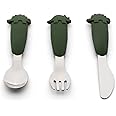 Citron- Toddler Cutlery Set | Three piece stainless steel & silicon utensil Spoon, Fork & Knife Set | Flatware Cutlery Set for Kids- Dino Green