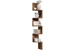 WOLTU Estanteria de Pared Marrón, Estante de Esquina, Estanteria Flotante de Pared de 5 Niveles, Estanteria de Pared Decorativa para Dormitorio, Salón, Cocina, RG9313vbn2