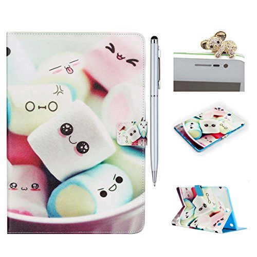 Felfy Slim Full Body Cute Cartoon Sweet Candy Funny Eyes Muster PU Lederhülle Case Cover Etui Schutz Hülle Tasche für Samsung Galaxy Tab A 9.7 Zoll T550 P550 T555N + 1x Koala Anti Stöpsel + 1x Silber Stylus