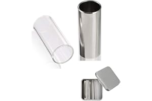 CHEEROYAL Lot de 2 diapositives en verre de 6 cm plastiques en acier inoxydable avec boîte pour guitare, basse