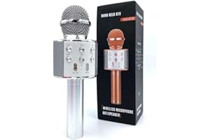 Juinteo Single Karaoke Mic, Microphone for Kids Adults, Wireless, Bluetooth, Portable Speaker, Voice-Changing Effect, Karaoke Machine, Home KTV Player, iOS and Android Supported (Silver)