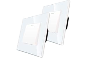 2 paquetes CNBINGO Botón Rocker Interruptores con puntos de tela fluorescentes, panel de pared Blanco de cristal moderno, interruptor eléctrico de sola capa, interruptor de 1 bandas 2 vía, 10A 250V