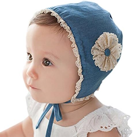 Lyshi Baby Girls Cute Denim Flower Soft Beanie Hat Infant Pilot Cap Denim