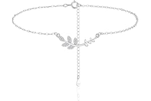 Bewenda 925 Sterling Silver Ankle Bracelet, Classic Anklets for Women, Anklet with Infinity Love/Branch Leaf, Adjustable Flexible Fit Ankle Chain, Summer Beach Foot Chain Jewellery Gift for Girls
