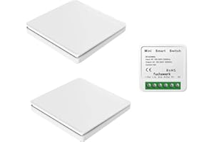 FUCHSWERK Funkschalter Set - Funk-Wandschalter Lichtschalter mit Empfänger - 30M Reichweite Drahtlos Kinetischer Batterieloser | 1-Kanal/2-Schalter