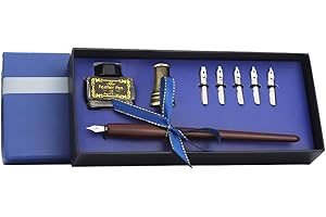 AOMAYLL Ensemble de stylos calligraphie, étui d'écriture avec 6 plumes et encre noire - Convient pour Signatures, Dessin, Ecriture, Décoration et Cadeau