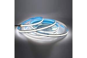 HEGEHE Tira de LED COB de 12V con Interruptor Alimentación, Luz Flexible de 320 LED/m, Cinta Autoadhesiva Luz para la decoración del Retroiluminación de TV del Armario (5m, Blanco Frio)