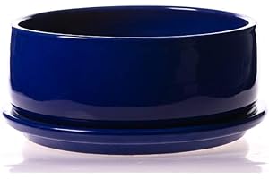 Alfareros Damian Canovas Maceta DE Barro ESMALTADA EN Color Azul+ Plato.Modelo Bazinga.Medidas 25 X 12.