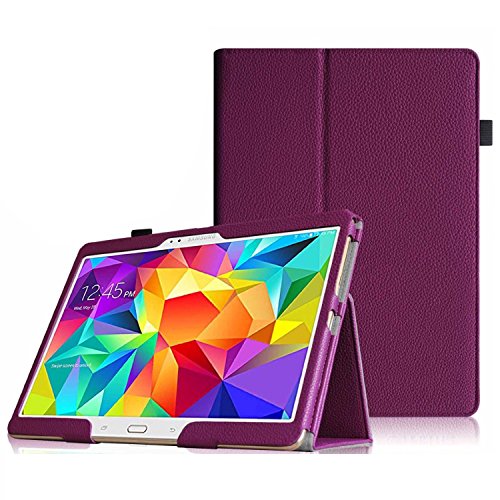 Invero® Premium Hülle Ledertasche umfasst Ständer Feature, Displayschutzfolie und Eingabestift Kugelschreiber für Samsung Galaxy Tab S 10,5 Zoll SM-T800 (Lila / Purple)