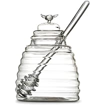 Honigglas Mit Löffel Aus Bienenstock-Form – Aus Borosilikatglas & Buchenholz, 473 Ml, Inkl. Deckel – Süße Deko Für Küche, Frühstückstisch Oder Als Geschenk
