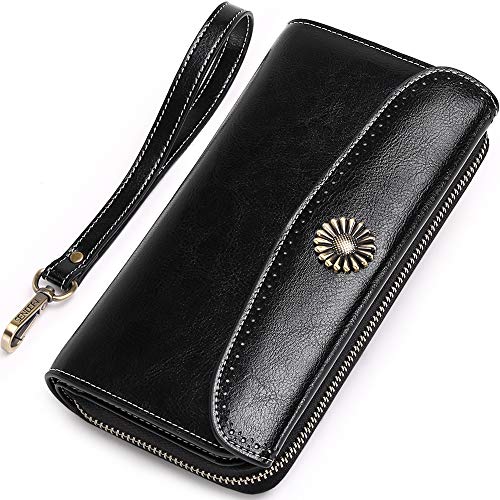 Carteras Mujer Grandes Bloqueo RFID Monederos Piel Mujer con12 Ranuras para Tarjetas y Bolsillo para Monedas Cartera Cuero Mujer con y Cremallera para Cartera Piel Mujer XXL