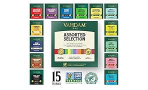VAHDAM, Migliori assortimenti di t&egrave; | 15 diverse bustine di t&egrave; assortimenti di campionari confezione regalo Variety Pack | Meglio di t&egrave; nero, t&egrave; verde, t&egrave; Oolong, t&egrave; alle erbe e t&egrave; Chai