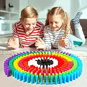 LADWA 120 Pcs Super Dominos Blocks, 12 Color Bulk Wooden Dominos Blocks Set, Kids Game Educational Play Toy, Domino Racing Toy Game (12 Colors, 10 Dominos Blocks Each Color)